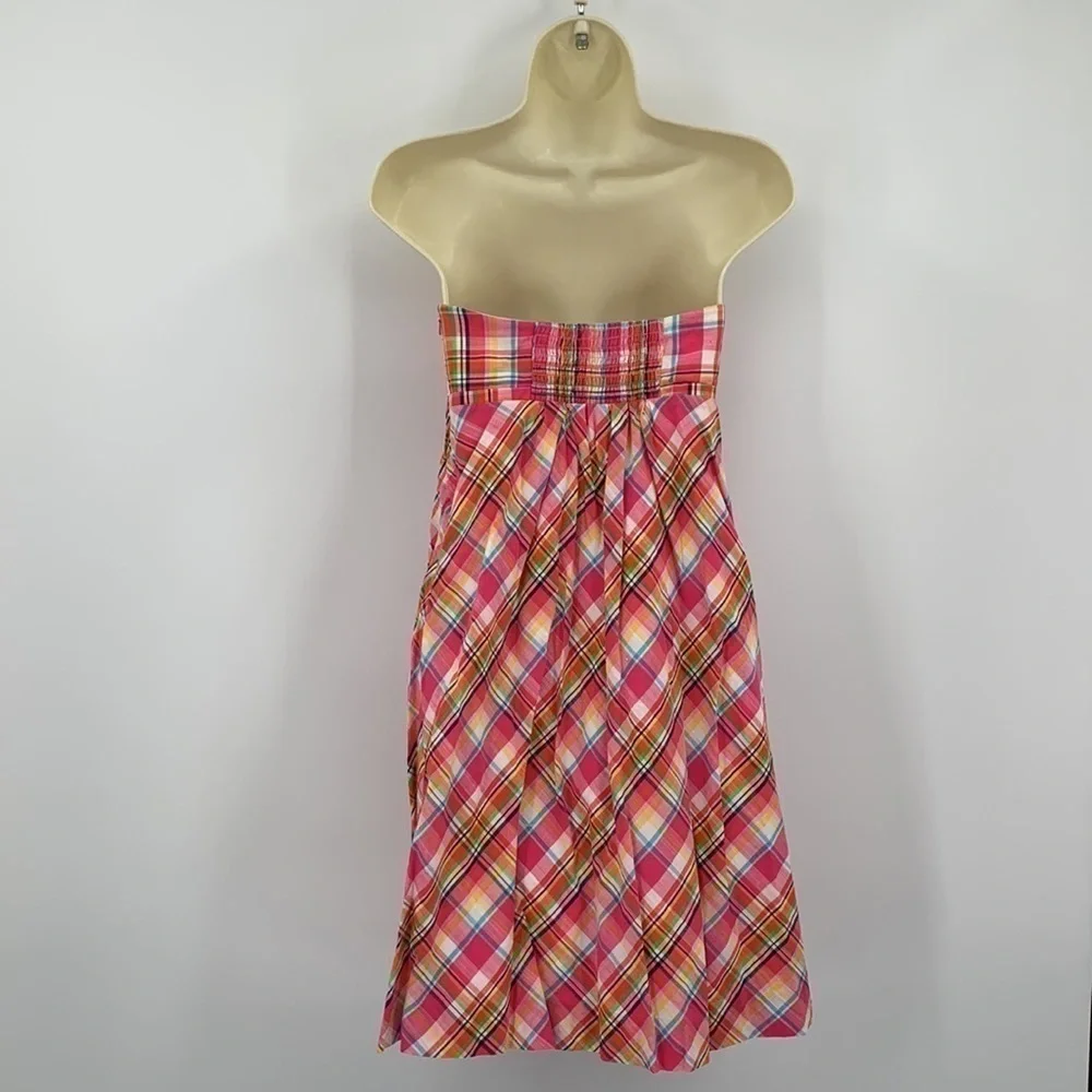 Lilly Pulitzer strapless pink plaid smocked dress mini cotton women 2 - Picture 2 of 4